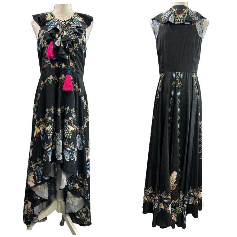 White Sand Black Maxi Dress Size 8 Boho Festival Gypsy Boho